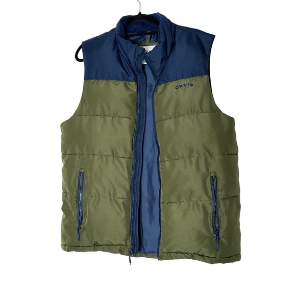 ORVIS Puffer Vest Mens Green Blue Full Zipped Pockets Sleeveless Excellent - Picture 10 of 12